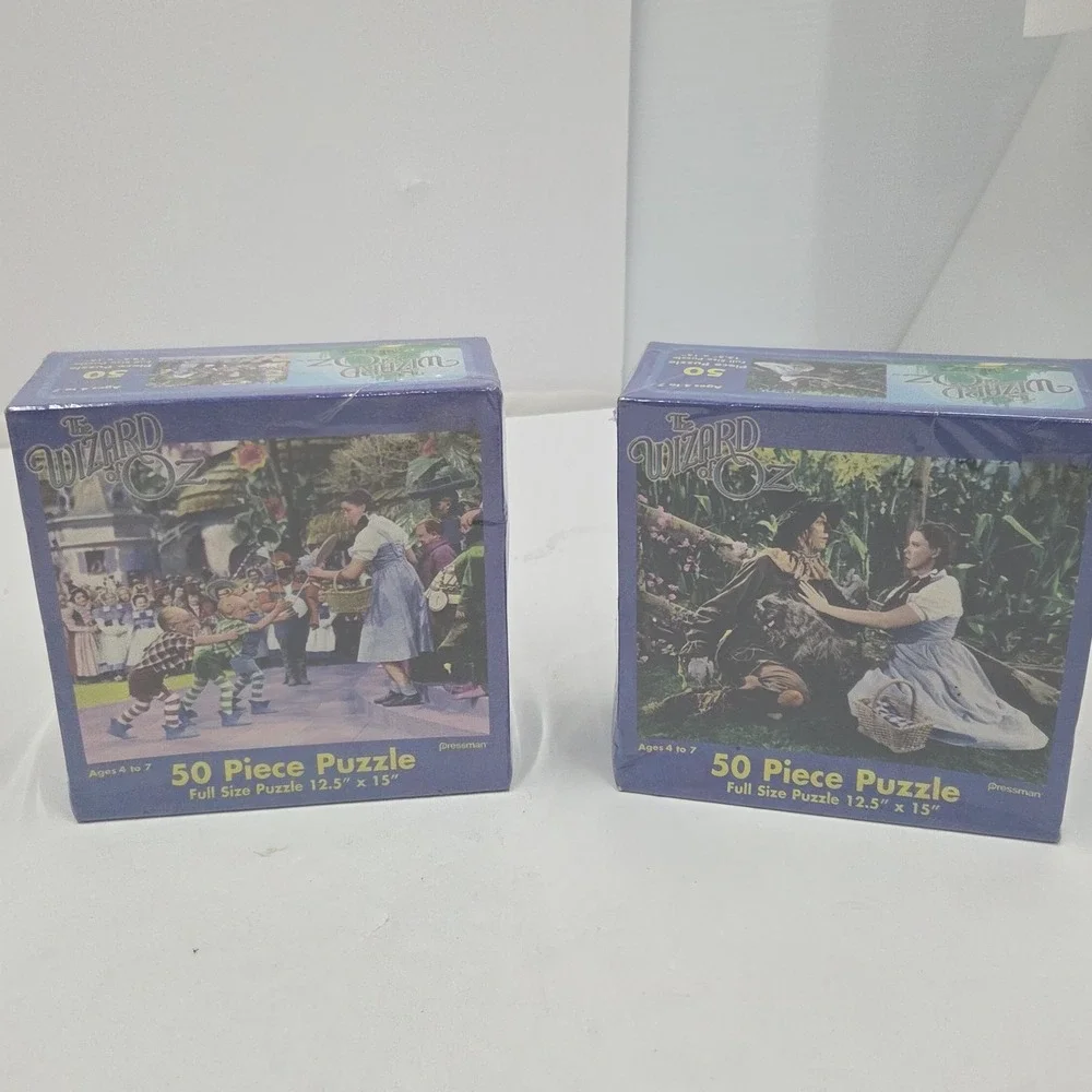 LOT 2 VTG Wizard of Oz 50 Piece Puzzles Pressman Sealed Munchkin‎ Scarecrow 2002